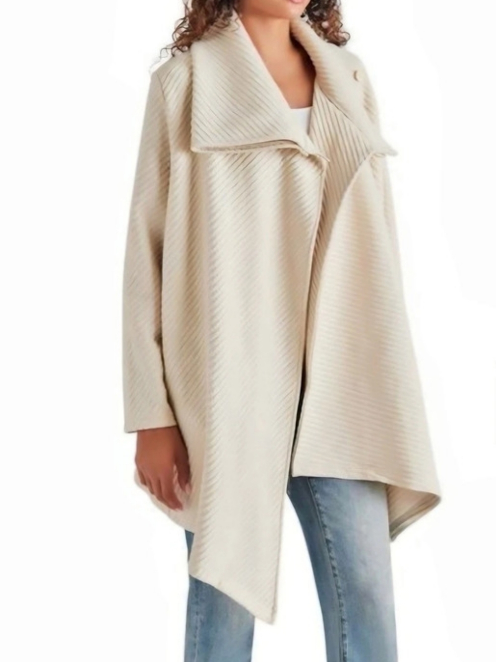 Steve Madden Textured Asymmetrical Drapes Coat Bone Cream Size XS